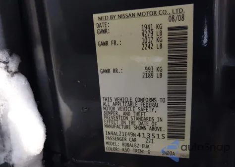 2009 Nissan Altima 2.5 S z USA, uszkodzony, nr VIN 1N4AL21E49N413515